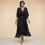 Women's Flowing V-Neck Tie-Waist Batwing Maxi Dress