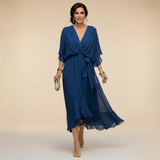 Women's Flowing V-Neck Tie-Waist Batwing Maxi Dress