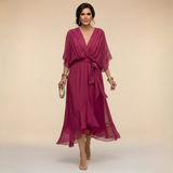 Women's Flowing V-Neck Tie-Waist Batwing Maxi Dress
