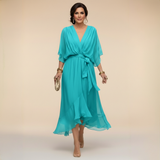 Women's Flowing V-Neck Tie-Waist Batwing Maxi Dress