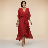 Women's Flowing V-Neck Tie-Waist Batwing Maxi Dress