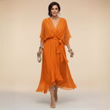 Women's Flowing V-Neck Tie-Waist Batwing Maxi Dress