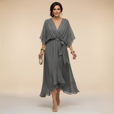 Women's Flowing V-Neck Tie-Waist Batwing Maxi Dress