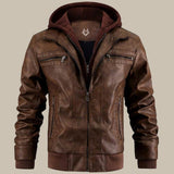 Men's Hooded Leather Look Jacket with Zip Pockets