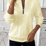 Textured Cable Knit Zip Neck Sweater