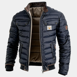 Men's Navy Stand-Collar Jacket with Chest Pockets