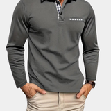 Men's Long Sleeve Polo with Check Collar Detail
