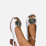 Women's Glossy Leather-Look Ankle Strap Block Heels