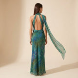 Women's Printed Sleeveless Halter Maxi Dress