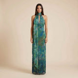 Women's Printed Sleeveless Halter Maxi Dress