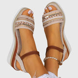 Women's Woven Beaded Sandals with Ankle Straps