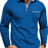 Men's Long Sleeve Polo with Check Collar Detail