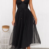 Lace Corset Midi Dress with Flared Skirt