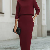 Women's Two-Piece Boat Neck Top and Pencil Skirt Set