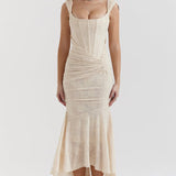 Women's Ruffle Hem Bodycon Midi Dress