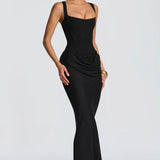 Square Neck Draped Maxi Dress