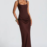 Square Neck Draped Maxi Dress
