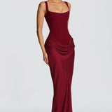 Square Neck Draped Maxi Dress