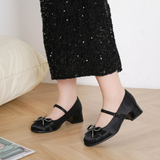 Women's Bow-Detail Mary Jane Block Heel Shoes