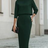 Women's Two-Piece Boat Neck Top and Pencil Skirt Set