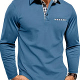 Men's Long Sleeve Polo with Check Collar Detail