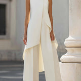 Women's Lightweight White Wide Leg Sleeveless Two Piece Set