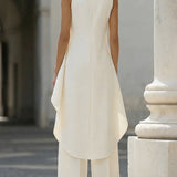 Women's Lightweight White Wide Leg Sleeveless Two Piece Set