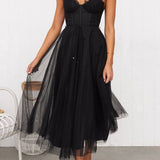 Lace Corset Midi Dress with Flared Skirt