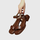 Women's Leather Sandals with Supportive Block Heel