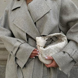 Woven Leather Look Slouchy Crescent Hobo Bag