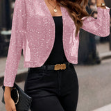 Women's Cropped Sequin Cardigan with Open Front