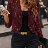 Women's Cropped Sequin Cardigan with Open Front