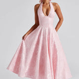 Women's Halter Neck A-Line Midi Dress