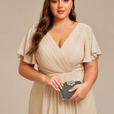 Women's Pleated Wrap Midi Dress with Asymmetric Hem