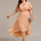 Women's Pleated Wrap Midi Dress with Asymmetric Hem