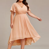 Women's Pleated Wrap Midi Dress with Asymmetric Hem