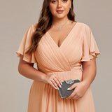 Women's Pleated Wrap Midi Dress with Asymmetric Hem
