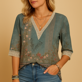 Women's Embroidered V-Neck Blouse