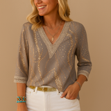 Women's Embroidered V-Neck Blouse