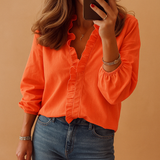 Women's Ruffle V-Neck Long Sleeve Blouse