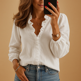 Women's Ruffle V-Neck Long Sleeve Blouse