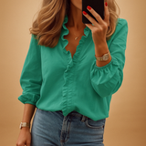 Women's Ruffle V-Neck Long Sleeve Blouse