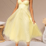 Lace Corset Midi Dress with Flared Skirt