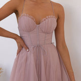 Lace Corset Midi Dress with Flared Skirt