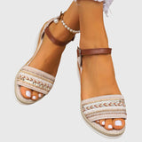 Women's Woven Beaded Sandals with Ankle Straps