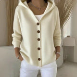 Hooded Knit Button-Front Long Sleeve Cardigan