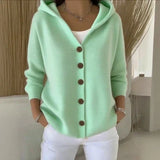 Hooded Knit Button-Front Long Sleeve Cardigan