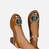 Women's Glossy Leather-Look Ankle Strap Block Heels