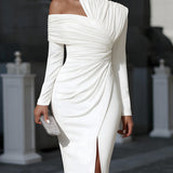 Women's One Shoulder Ruched Midi Dress