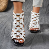 Women's Cut-Out Wedge Sandals with Side Zip